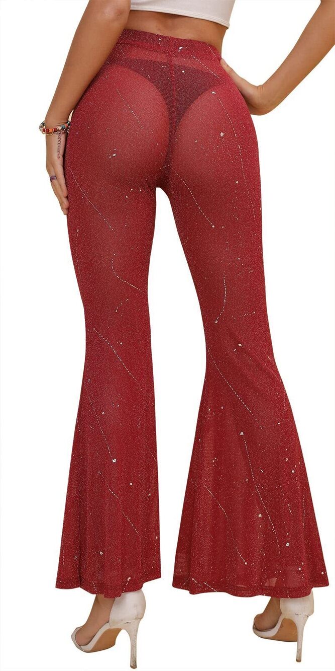 7044 Rave Outfit Outfit Festival Dance Clubwear Bell Bottom Mesh Sheer